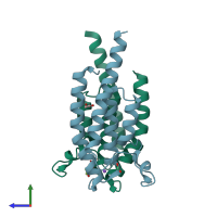 PDB entry 5prw coloured by chain, side view.