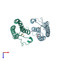 PDB entry 5pry coloured by chain, top view.