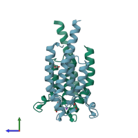 PDB entry 5ps1 coloured by chain, side view.
