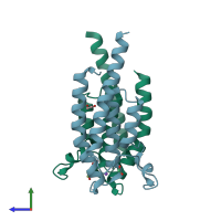 PDB 5psv coloured by chain and viewed from the side.