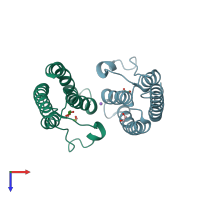 PDB entry 5pt3 coloured by chain, top view.