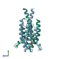 PDB entry 5ptl coloured by chain, side view.