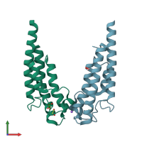 PDB entry 5pto coloured by chain, front view.