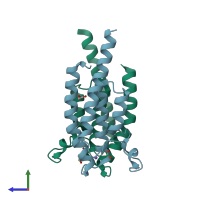 PDB entry 5ptt coloured by chain, side view.