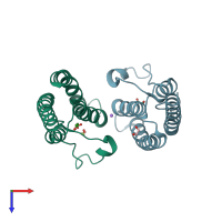 PDB entry 5ptt coloured by chain, top view.
