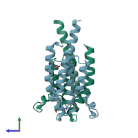 PDB entry 5ptv coloured by chain, side view.