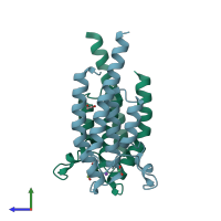 PDB entry 5ptx coloured by chain, side view.