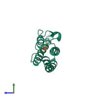 Monomeric assembly 1 of PDB entry 5pu2 coloured by chemically distinct molecules, side view.