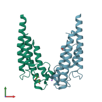 PDB entry 5pu3 coloured by chain, front view.