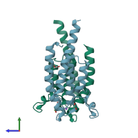 PDB entry 5pu5 coloured by chain, side view.