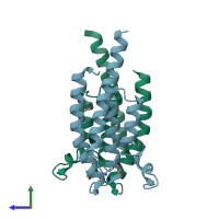 PDB entry 5puf coloured by chain, side view.