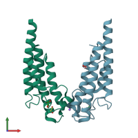 PDB entry 5pum coloured by chain, front view.