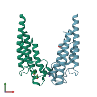 PDB entry 5puq coloured by chain, front view.