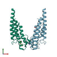 PDB entry 5puv coloured by chain, front view.