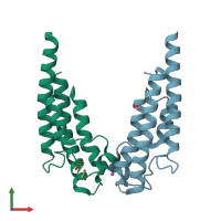 PDB entry 5puy coloured by chain, front view.