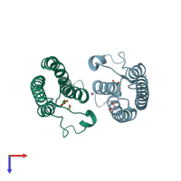 PDB entry 5pv1 coloured by chain, top view.