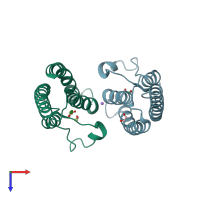 PDB entry 5pv2 coloured by chain, top view.