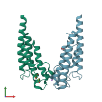 PDB entry 5pv6 coloured by chain, front view.
