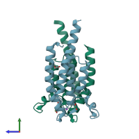 PDB entry 5pvb coloured by chain, side view.