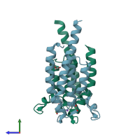 PDB entry 5pvd coloured by chain, side view.