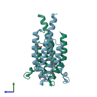 PDB entry 5pve coloured by chain, side view.