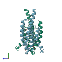 PDB entry 5pvf coloured by chain, side view.