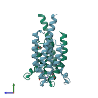 PDB entry 5pvm coloured by chain, side view.