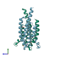 PDB entry 5pw2 coloured by chain, side view.