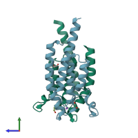 PDB entry 5pw9 coloured by chain, side view.