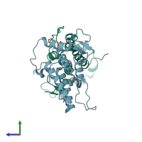 PDB entry 5pwe coloured by chain, side view.
