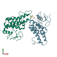 PDB entry 5pwk coloured by chain, front view.