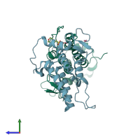 PDB entry 5pws coloured by chain, side view.