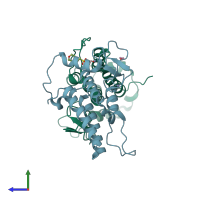 PDB entry 5px1 coloured by chain, side view.