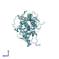 PDB entry 5pxd coloured by chain, side view.