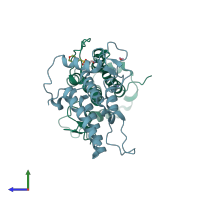 PDB entry 5pxg coloured by chain, side view.