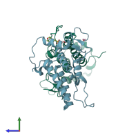 PDB entry 5pxr coloured by chain, side view.