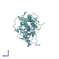 PDB entry 5pyi coloured by chain, side view.