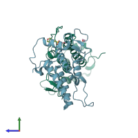 PDB entry 5pyq coloured by chain, side view.