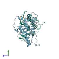PDB entry 5pz1 coloured by chain, side view.