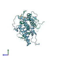 PDB entry 5pzd coloured by chain, side view.