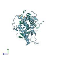PDB entry 5pzg coloured by chain, side view.