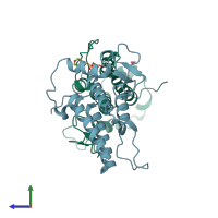 PDB entry 5pzi coloured by chain, side view.