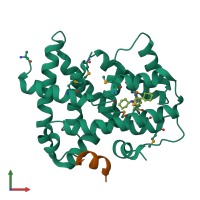 Hetero dimeric assembly 1 of PDB entry 5q0l coloured by chemically distinct molecules, front view.