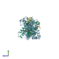 PDB entry 5q0o coloured by chain, side view.