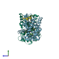 PDB entry 5q0q coloured by chain, side view.