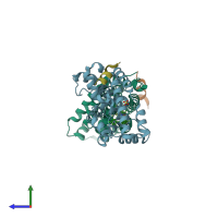 PDB entry 5q0u coloured by chain, side view.