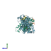 PDB entry 5q0z coloured by chain, side view.