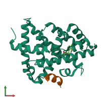 Hetero dimeric assembly 1 of PDB entry 5q11 coloured by chemically distinct molecules, front view.