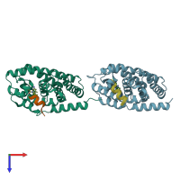 PDB entry 5q13 coloured by chain, top view.