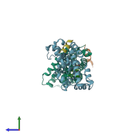 PDB entry 5q14 coloured by chain, side view.